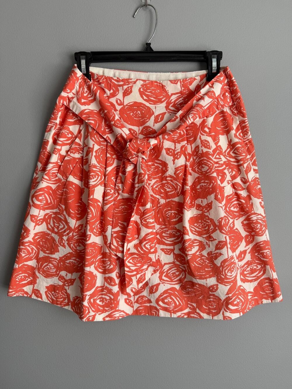 J.Crew Women Rose Print Mini Skirt 2 Coral White Bow Tie Cottagecore Coquette